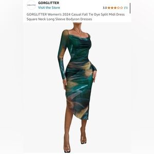 GORGLITTER Tie Dye Split Midi Long Sleeve Bodycon Dress -Size XL. Never worn.